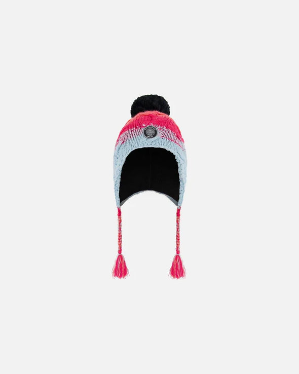 Deux par Deux - Bonnet péruvien en tricot dégradé de bleu, corail et fuschia