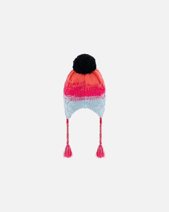 Deux par Deux - Bonnet péruvien en tricot dégradé de bleu, corail et fuschia