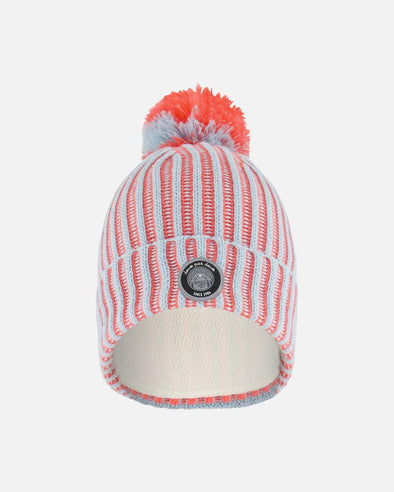 Deux par Deux - Bonnet en tricot bleu ciel et corail