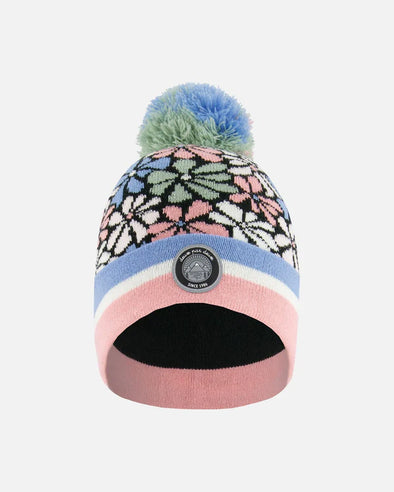 Deux par Deux - Bonnet en tricot fleurs rétro bleu, rose et blanc