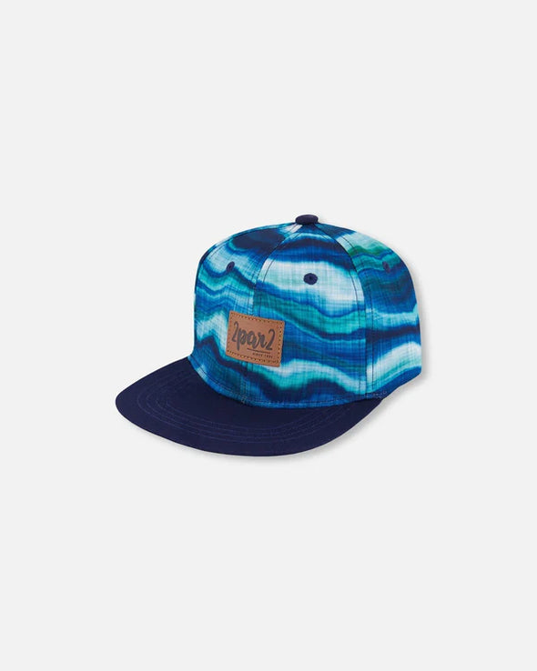 Deux par Deux - Casquette imprimée noire avec vagues bleues