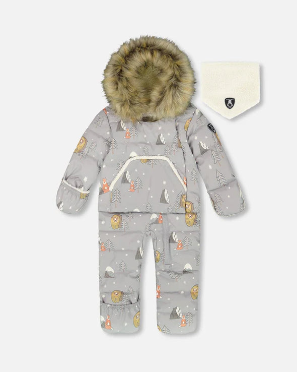 Deux par deux - Ensemble de neige BABY SNUG conçue pour siège d’auto gris imprimé ours