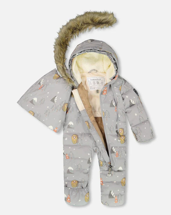 Deux par deux - Ensemble de neige BABY SNUG conçue pour siège d’auto gris imprimé ours