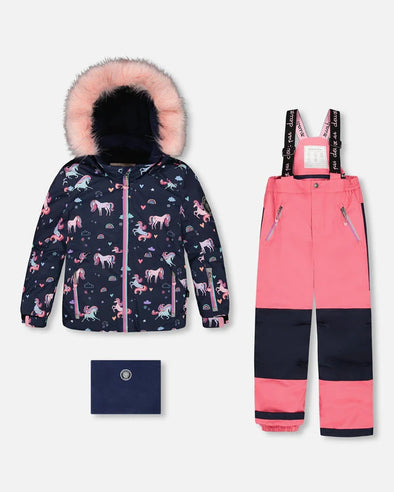 Deux par deux - Habit de neige deux pièces PLAY licorne rose bonbon