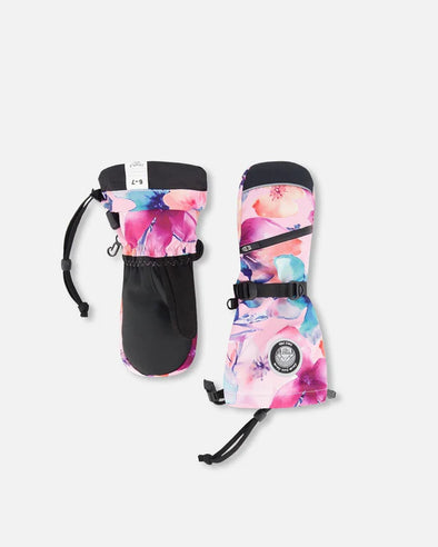 Deux par Deux - Mitaines d’hiver TEKNIK rose imprimé de fleurs aquarelles