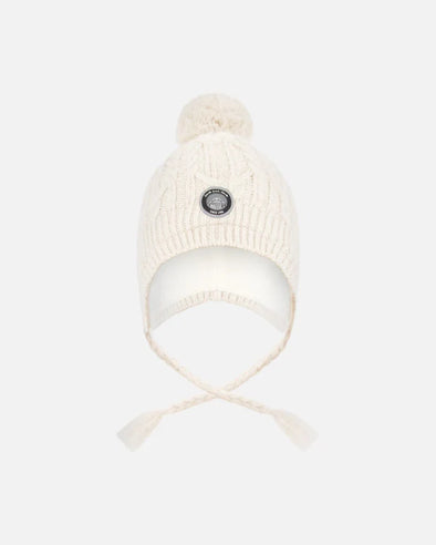Deux par Deux - Tuque d’hiver doublé avec pompon blanc cassé