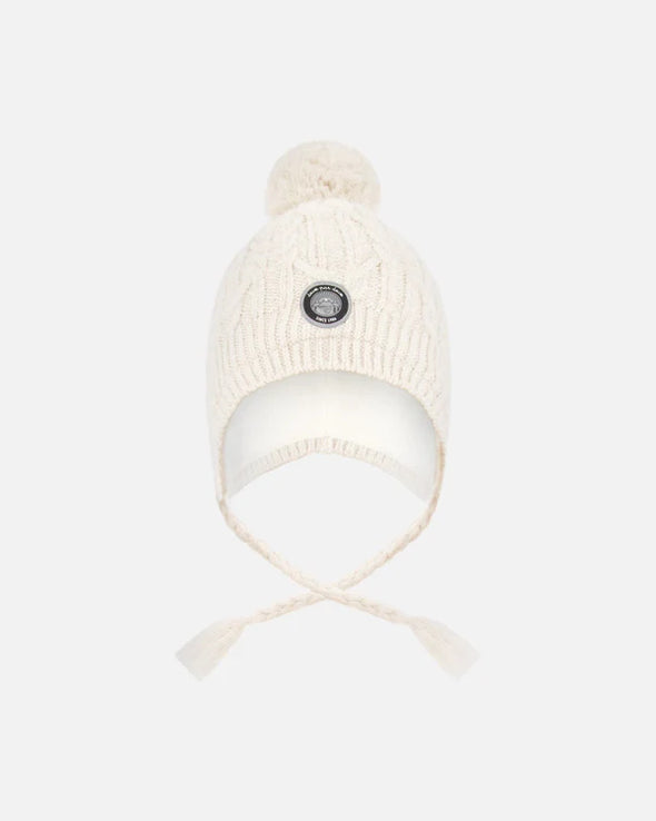 Deux par Deux - Tuque d’hiver doublé avec pompon blanc cassé