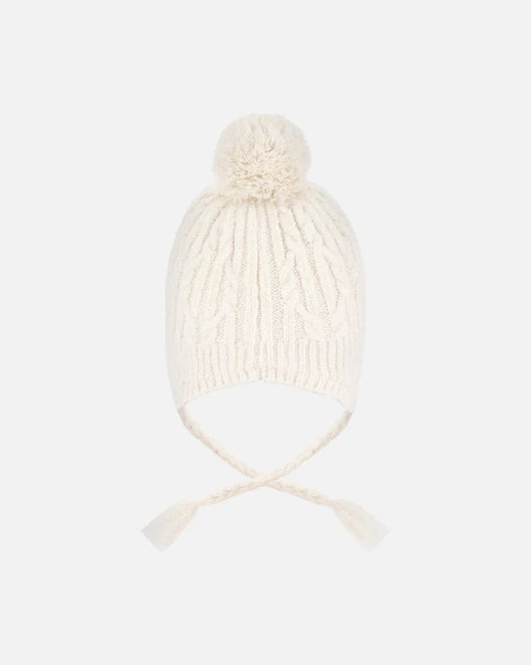 Deux par Deux - Tuque d’hiver doublé avec pompon blanc cassé