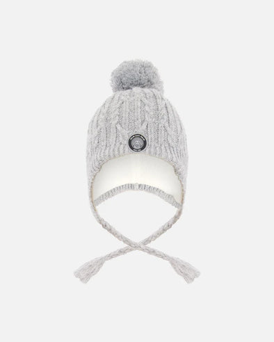 Deux par Deux - Tuque d’hiver doublé avec pompon gris chiné