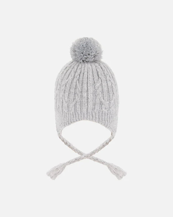 Deux par Deux - Tuque d’hiver doublé avec pompon gris chiné