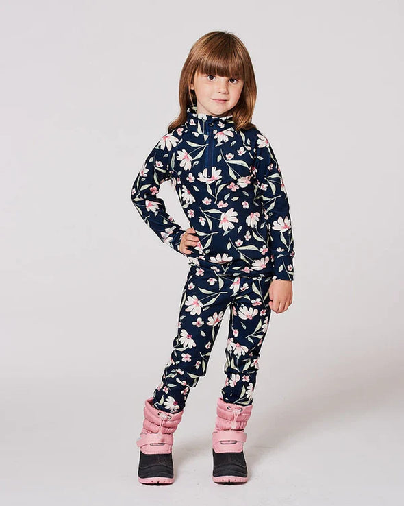 Deux par Deux - Ensemble de sous-vêtements thermiques deux pièces marine fleurs