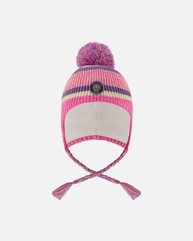 Deux par Deux - Tuque en tricot doublé à pompon rose et mauve