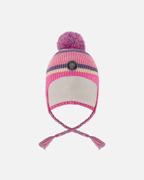 Deux par Deux - Tuque en tricot doublé à pompon rose et mauve