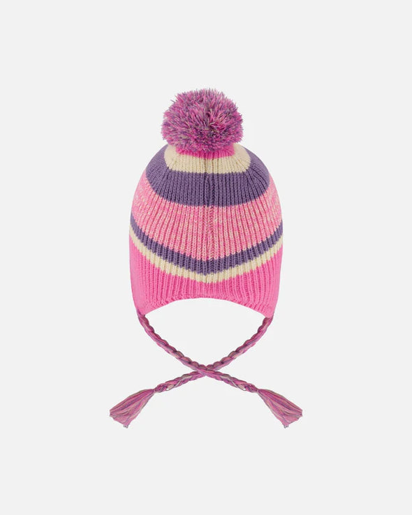 Deux par Deux - Tuque en tricot doublé à pompon rose et mauve