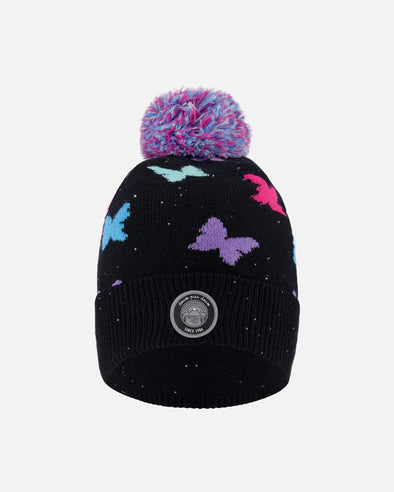 Deux par Deux - Tuque en tricot doublé à pompon noir  papillons