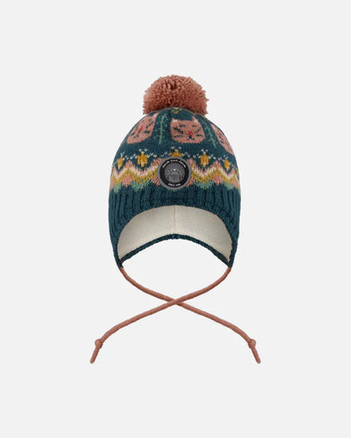 Deux par Deux - Tuque en tricot doublé à pompon vert et rose