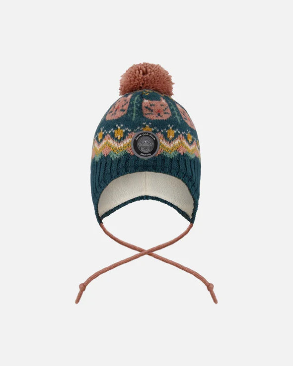 Deux par Deux - Tuque en tricot doublé à pompon vert et rose