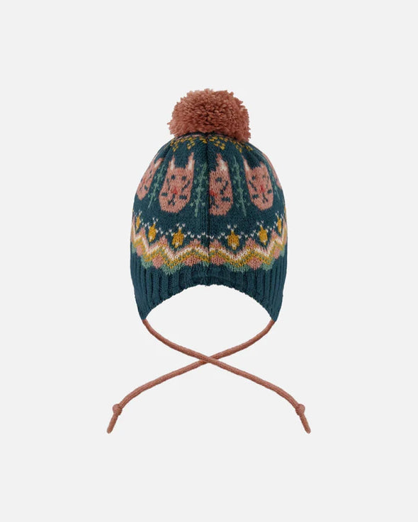 Deux par Deux - Tuque en tricot doublé à pompon vert et rose