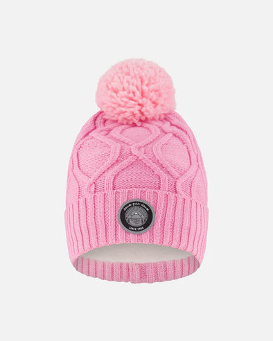 Deux par Deux - Tuque en tricot doublé avec pompon rose, mauve et noir