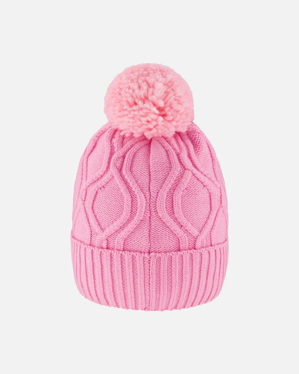 Deux par Deux - Tuque en tricot doublé avec pompon rose, mauve et noir