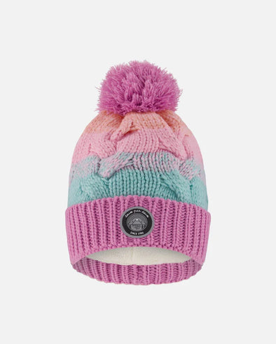 Deux par Deux - Tuque en tricot doublé avec pompon rose, orange et turquoise