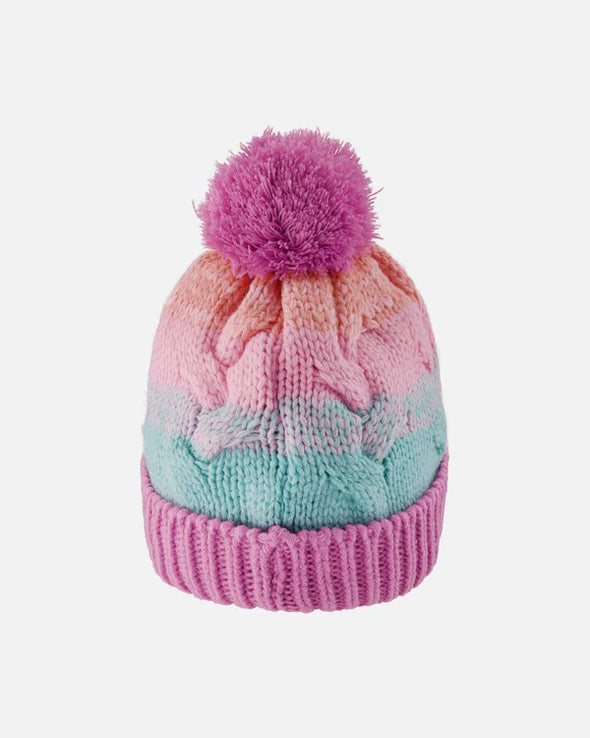 Deux par Deux - Tuque en tricot doublé avec pompon rose, orange et turquoise