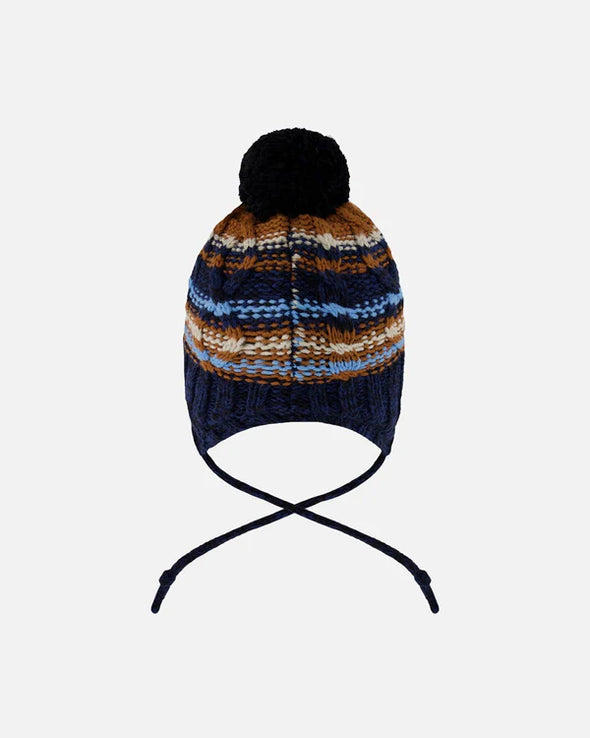 Deux par Deux - Tuque en tricot doublé avec pompon taupe et marine