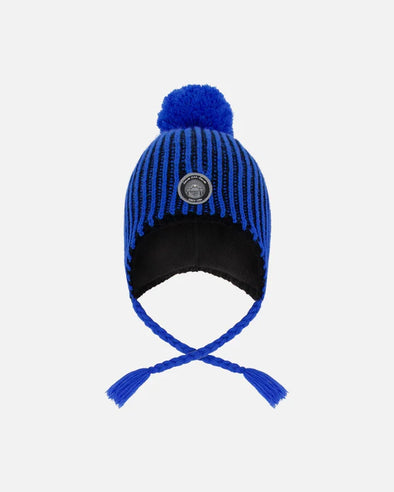 Deux par Deux - Tuque en tricot doublé avec pompon noir et bleu