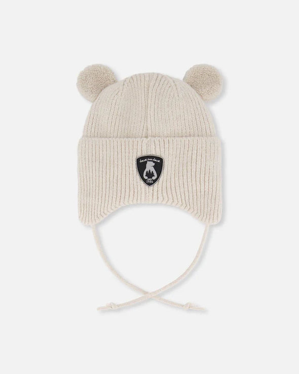 Deux par Deux - Tuque en tricot doublé avec cache-oreilles blanc cassé