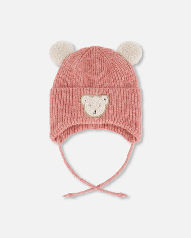 Deux par Deux - Tuque en tricot doublé avec cache-oreilles pink