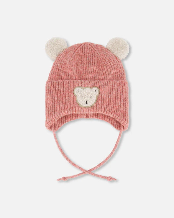 Deux par Deux - Tuque en tricot doublé avec cache-oreilles pink