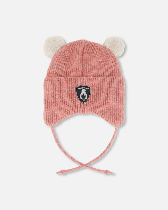 Deux par Deux - Tuque en tricot doublé avec cache-oreilles pink