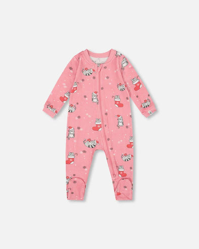 Deux par Deux - Pyjama une pièce rose chats en coton biologique