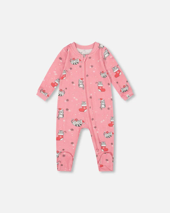 Deux par Deux - Pyjama une pièce rose chats en coton biologique