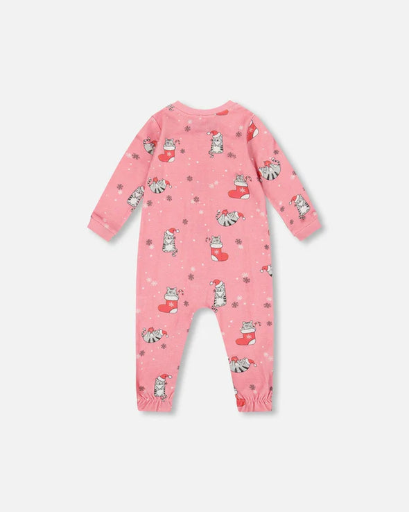 Deux par Deux - Pyjama une pièce rose chats en coton biologique