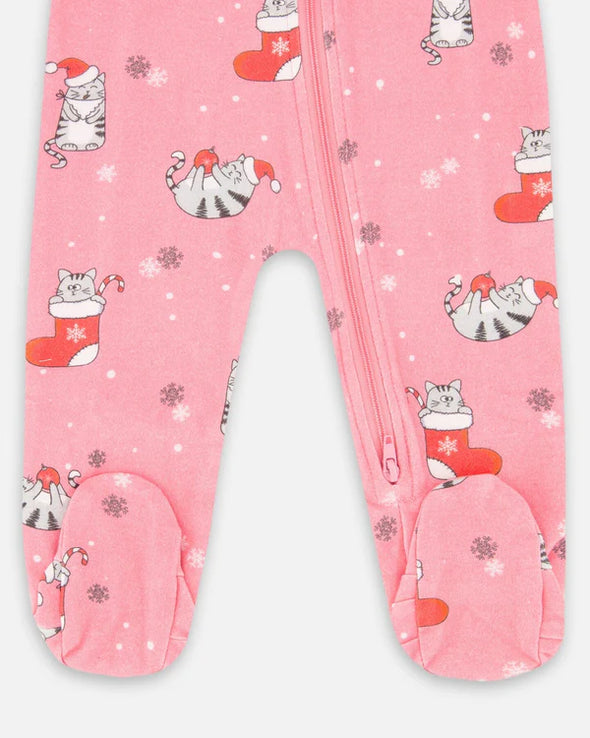 Deux par Deux - Pyjama une pièce rose chats en coton biologique