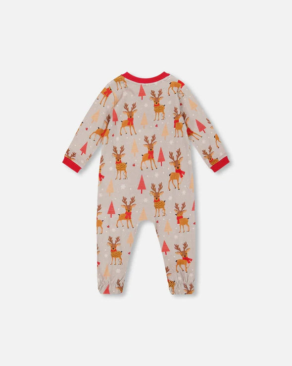 Deux par Deux - Pyjama une pièce beige rennes en coton biologique