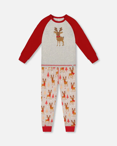 Deux par deux - Pyjama deux pièces beige rennes en coton biologique