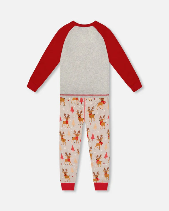 Deux par deux - Pyjama deux pièces beige rennes en coton biologique