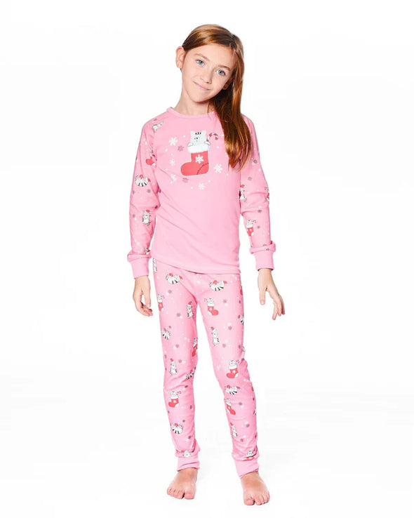 Deux par deux - Pyjama deux pièces rose chats en coton biologique