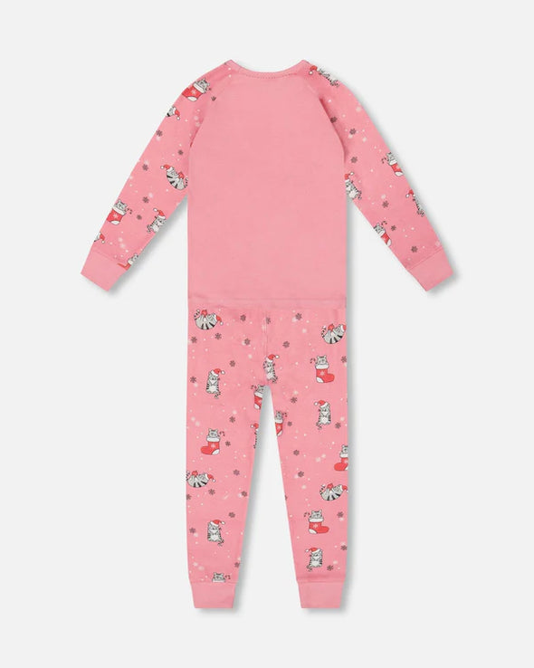 Deux par deux - Pyjama deux pièces rose chats en coton biologique