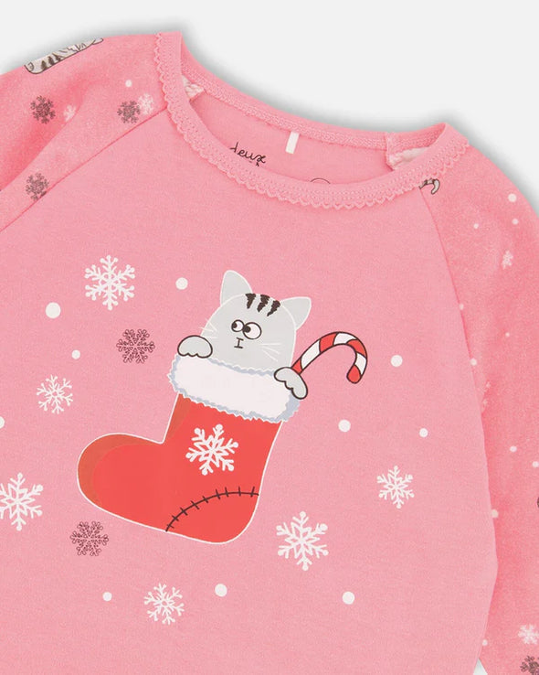 Deux par deux - Pyjama deux pièces rose chats en coton biologique