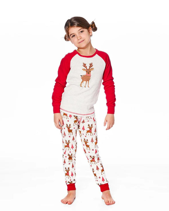 Deux par deux - Pyjama deux pièces beige fille rennes en coton biologique