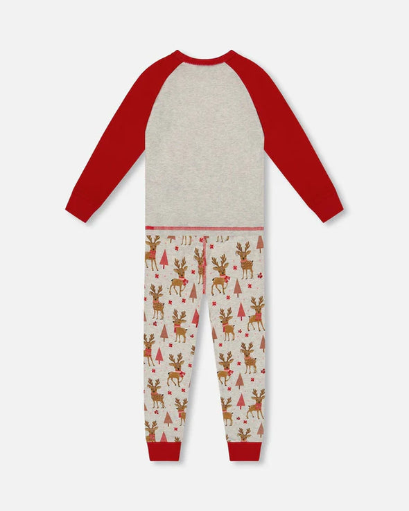 Deux par deux - Pyjama deux pièces beige fille rennes en coton biologique
