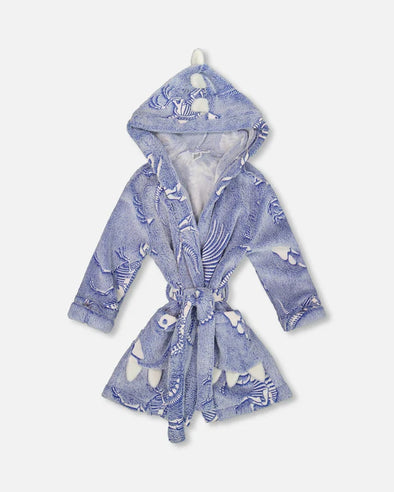 Deux par deux - Peignoir en peluche "brille dans le noir" bleu et blanc