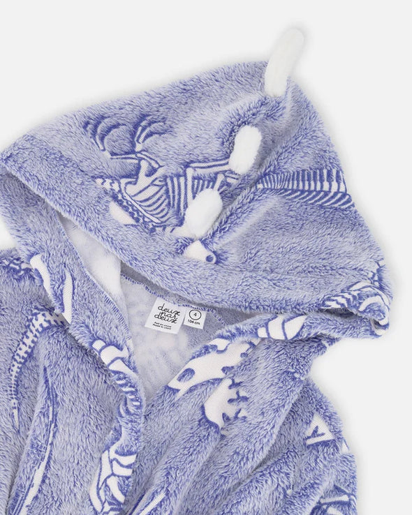 Deux par deux - Peignoir en peluche "brille dans le noir" bleu et blanc