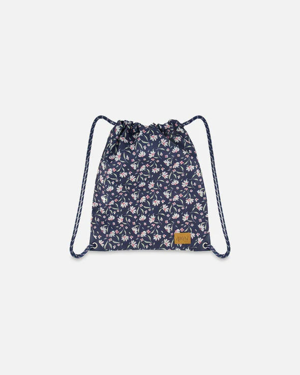 Deux par Deux - Sac à cordon marine imprimé fleurs