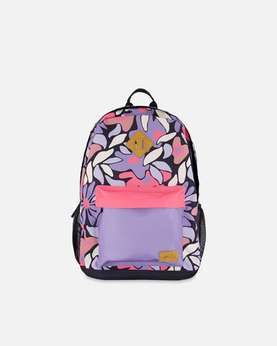 Deux par Deux - Sac à dos noir imprimé fleurs rétro pour enfants