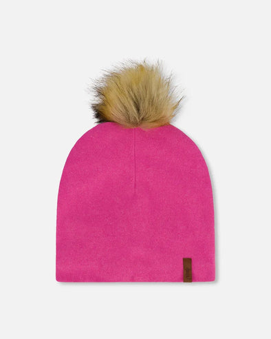 Deux par Deux - Bonnet en jersey mi-saison avec pompon rose bonbon
