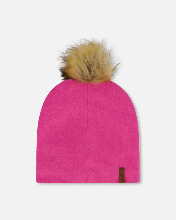 Deux par Deux - Bonnet en jersey mi-saison avec pompon rose bonbon